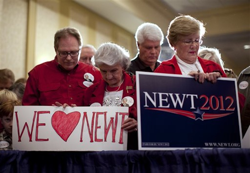 Supporters of Republican presidential candidate and former House Speaker Newt Gingrich wait during his campaign stop on Saturday, Feb. 18 in Atlanta, Ga. (AP Photo/Evan Vucci)