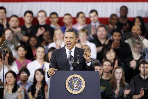 President Barack Obama speaks about the "Community College to Career Fund" today at Northern Virginia Community College in Annandale, Va.