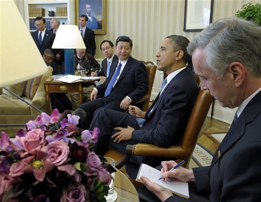 President Barack Obama meets with Chinese Vice President Xi Jinping, today in the Oval Office.