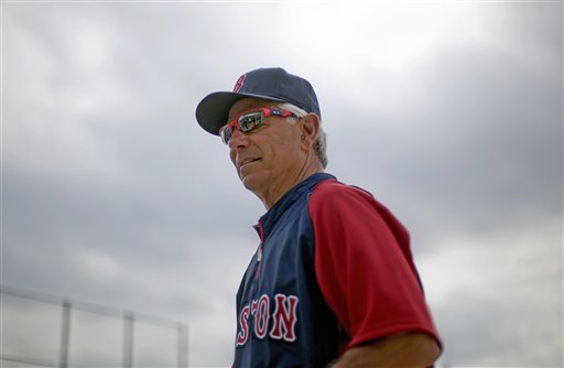 Boston Red Sox manager Bobby Valentine watches over batting practice during spring training on Sunday in Fort Myers, Fla.