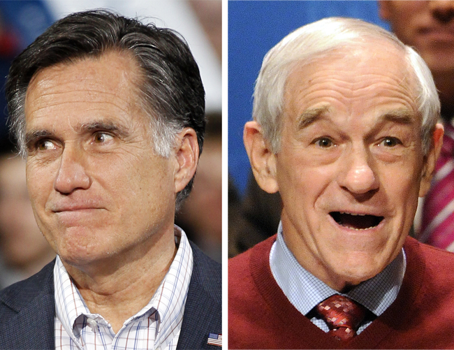 Republican presidential candidates Mitt Romney, left, and U.S. Rep. Ron Paul.