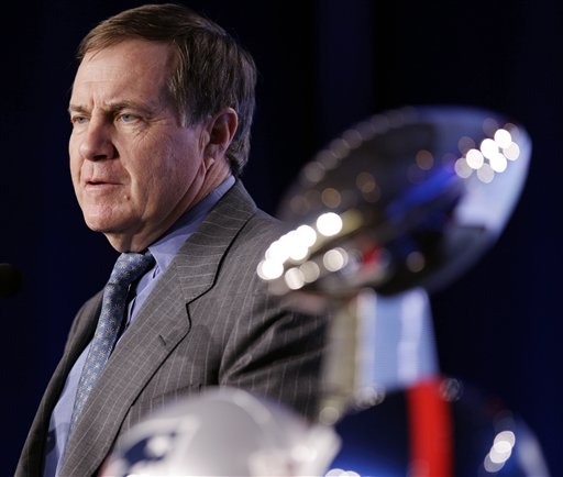 New England Patriots head coach Bill Belichick speaks during a news conference in Indianapolis today.