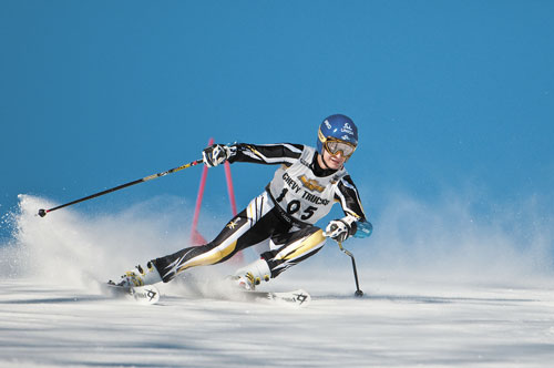 TEAM LEADER: Maranacook's Alec Daigle claims third place in Wednesday's Kennebec Valley Athletic Conference giant slalom championship race at Black Mountain in Rumford. Daigle's effort helped the Black Bear boys move into first place in Alpine racing after Day 1 of the conference championships.