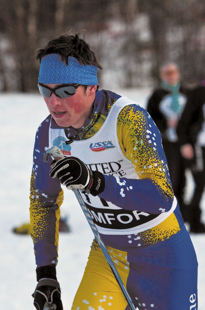 PERFECT CONDITIONS: Mt. Blue sophomore Dustin Staples skied to a second-place finish in Wednesday’s Nordic classical race to help the Mt. Blue boys take an early lead in the Class A state ski championship races at Black Mountain.