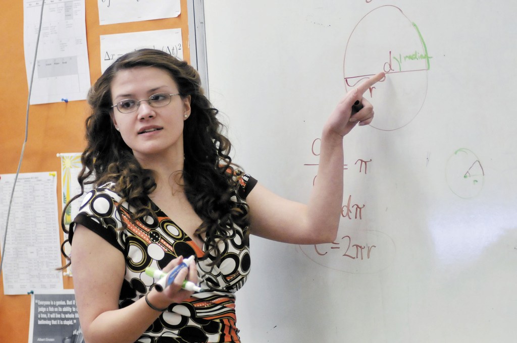 SCHOOL CHOICE: Kate Donatelli teaches pre-calculus to high school students Thursday at Greater Portland Christian School in South Portland.