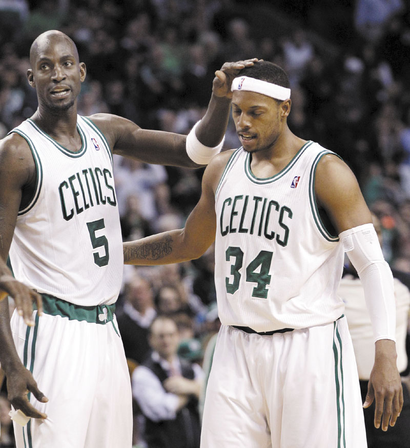 CONGRATS BUDDY: Boston Celtics forward Kevin Garnett, left, had a streak of 14 straight all-star appearances snapped when he wasn’t named to the All-Star team Thursday. Teammate Paul Pierce, right, was picked as a reserve.