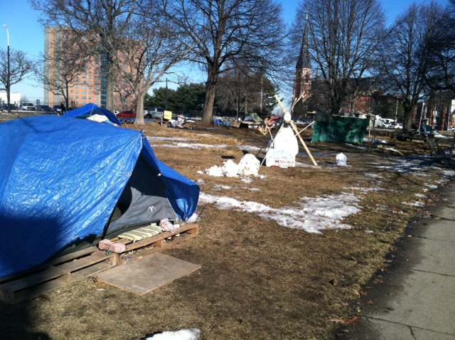 The scene at Portland's Lincoln Park around 10 a.m. today as the deadline passed for Occupy Maine protesters to remove their encampment.