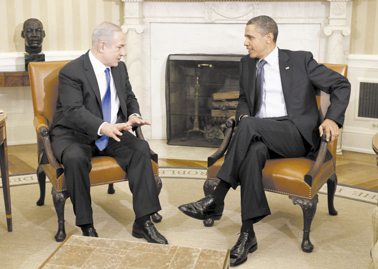 DIPLOMACY: President Barack Obama meets with Israeli Prime Minister Benjamin Netanyahu in the Oval Office at the White House in Washington on Monday.