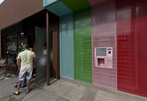 The new 24-Hour cupcake ATM will be continuously restocked to dispense fresh cupcakes at Sprinkles Cupcakes in Beverly Hills, Calif.