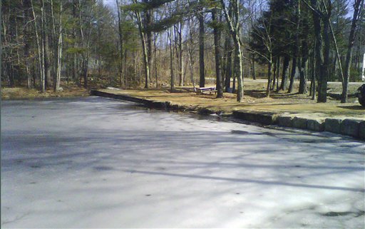 Ice partially covers Jew Pond in Mont Vernon, N.H., on Monday. Residents can vote at a town meeting today whether to petition to officially change the name, which appears on a 1968 map but not on any town signs. Some say the name is inappropriate and disrespectful. Others says it was never meant to be offensive and is part of the town's history.