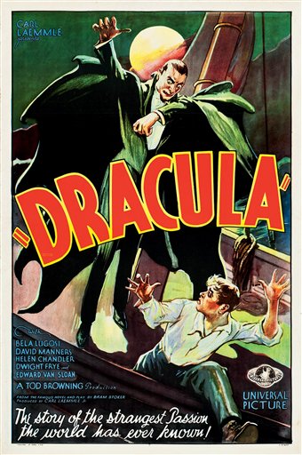 A poster for the 1931 movie "Dracula," starring Bela Lugosi.