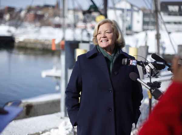 PONDERING A JUMP: U.S. Rep. Chellie Pingree, D-Maine, speaks at a news conference Friday in Portland. Pingree is considering a run for the Senate seat being vacated by Sen. Olympia Snowe, R-Maine.