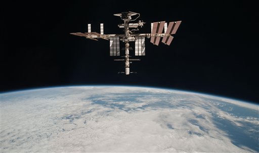 The International Space Station pictured at an altitude of about 220 miles above the Earth.