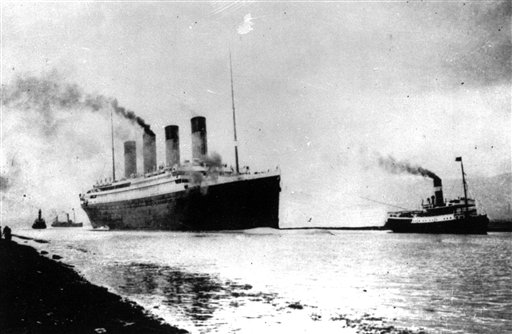 An April 10, 1912, photo of the Titanic departing Southampton, England, for her maiden Atlantic Ocean voyage to New York.