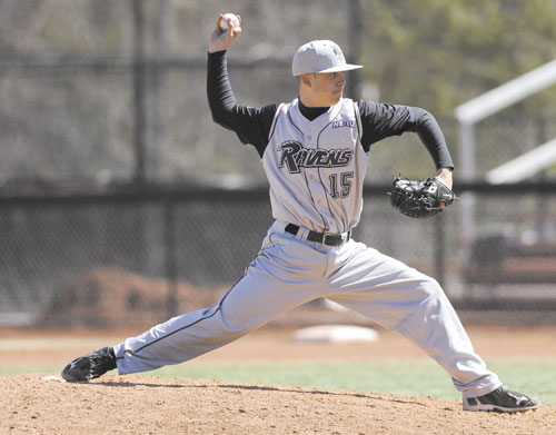 STEPPING UP: Hall-Dale graduate Ryan Leach is 4-1 with a 1.56 ERA for Franklin Pierce this season.
