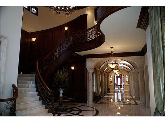 The home, on the market for $3.9 million, features a dramatic entryway.