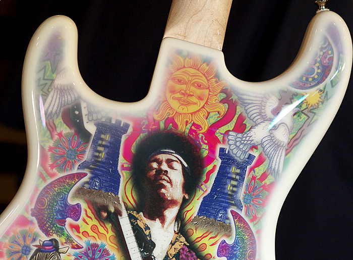 A Jimi Hendrix Signature Series Edition 29 Fender Stratocaster with artwork by Alan Aldridge.