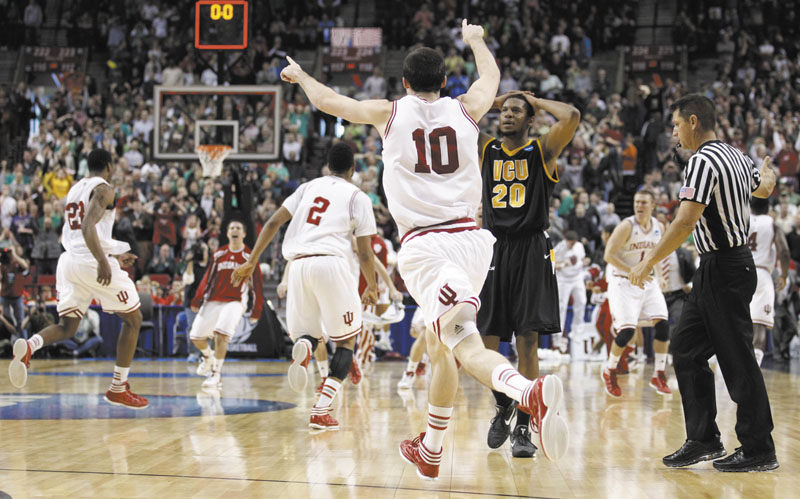 REMATCH: Indiana celebrates its win over VCU in the third round of the NCAA men’s basketball tournament. The Hoosiers face Kentucky in the Sweet 16. Indiana beat Kentucky on a buzzer beater earlier this season.