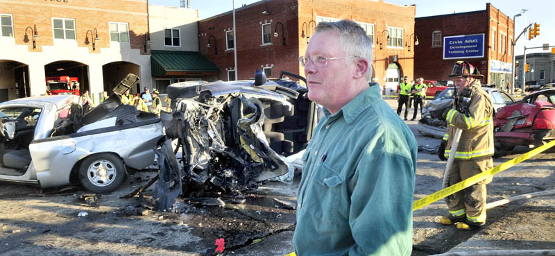 VEHICLE CARNAGE: Bob Woodsome talks about the six-car accident in Waterville on Sunday.
