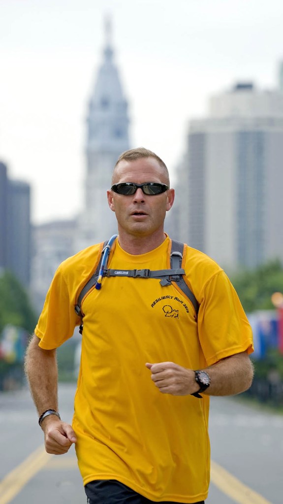 RESILIENT: Col. Jack Mosher runs through Philadelphia during the second annual Resiliency Run for veterans in 2010. Later this month, Mosher, a veteran of the Afghanistan war, plans to run about 62 miles through a Panamanian jungle for the fourth annual event.