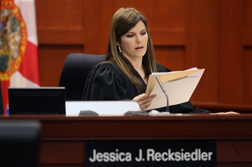 Circuit Judge Jessica Recksiedler holds a status hearing last Friday in Sanford, Fla., in the second-degree murder case against neighborhood watch volunteer George Zimmerman.