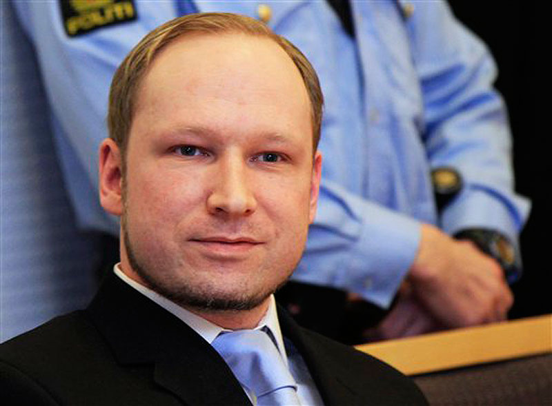 In this Feb. 6, 2012 photo, Anders Behring Breivik, a right-wing extremist who confessed to a bombing and mass shooting that killed 77 people on July 22, 2011, arrives for a detention hearing at a court in Oslo, Norway. Breivik is not criminally insane, a psychiatric assessment found Tuesday April 10, 2012, contradicting an earlier examination. (AP Photo/Lise Aserud, Scanpix Norway) BNC