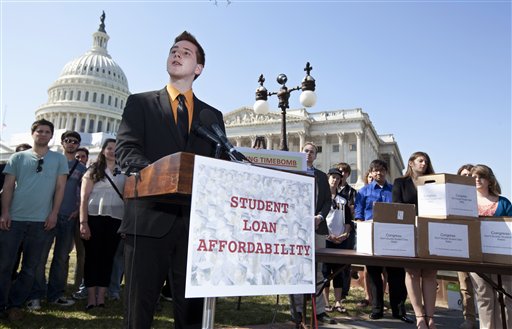 Northern Arizona University freshman Tyler Dowden, 18, speaks during a news conference on Capitol Hill in Washington on March 13 to announce the collection of over 130,000 letters to Congress to prevent student loan interest rates from doubling this July.