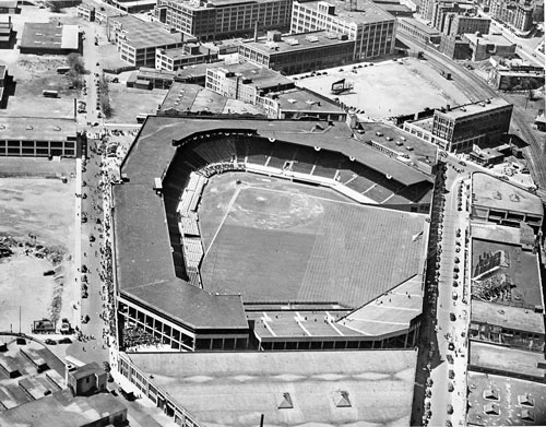 HOW IT STARTED: This mid-1900s aerial photo shows Boston’s Fenway Park, which opened on April 20, 1912.