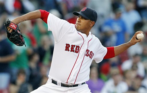 Boston Red Sox's Felix Doubront pitches in the first inning of a baseball game against the Cleveland Indians in Boston, Saturday, May 12, 2012. (AP Photo/Michael Dwyer)