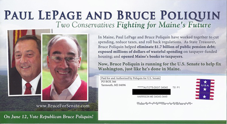 The Poliquin campaign sent this mailer to Republicans recently.