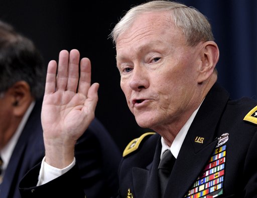 Joint Chiefs Chairman Gen. Martin E. Dempsey speaks during a briefing at the Pentagon today.
