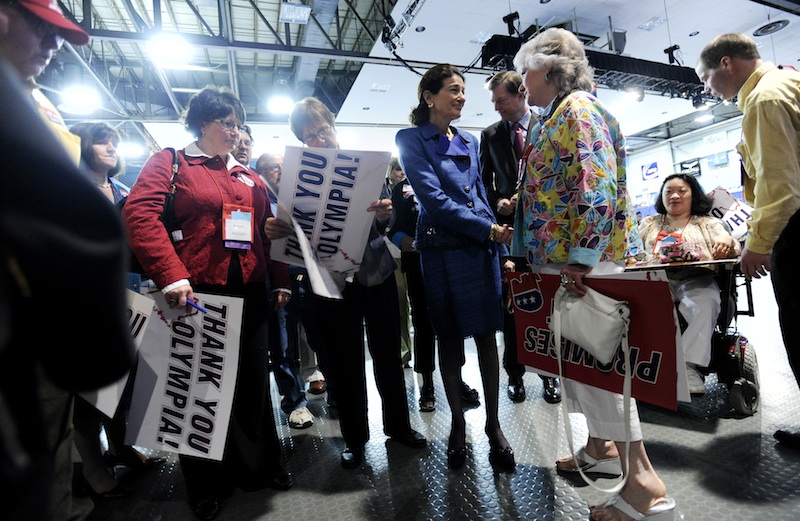 Sen. Olympia Snowe is greeted by supporters after her speech.