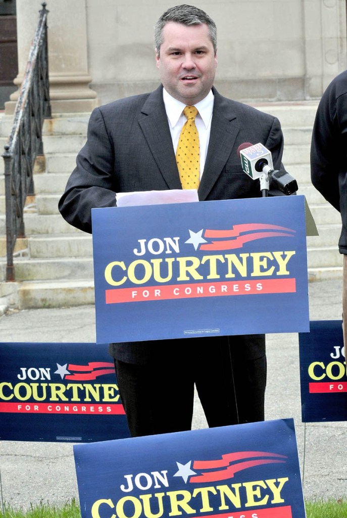 Sen. Jon Courtney stopped in Waterville on Thursday and announced that he is running against First Congressional District incumbent Chellie Pingree.