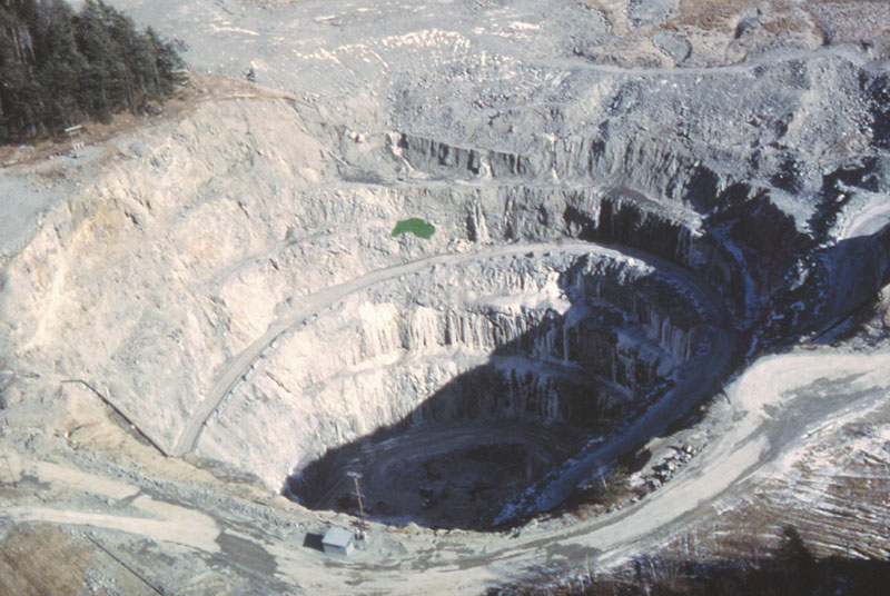 The Callahan Mining Corp. open pit in Brooksville is seen while it was still active in the 1970s. Chemicals were used to extract the metals from the mine. The polluted Down East mine later became a federal Superfund cleanup site.