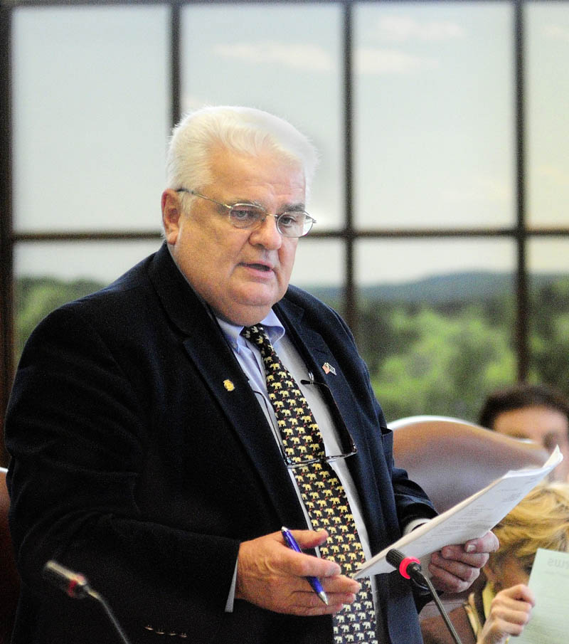 Transportation Committee Chair Sen. Ronald Collins, R-Wells, speaks during a debate on the transportation bond Wednesday afternoon in the State House in Augusta.The Senate passed several bond bill including onf for $51.5 million to fund highways, bridges and other transportation projects.