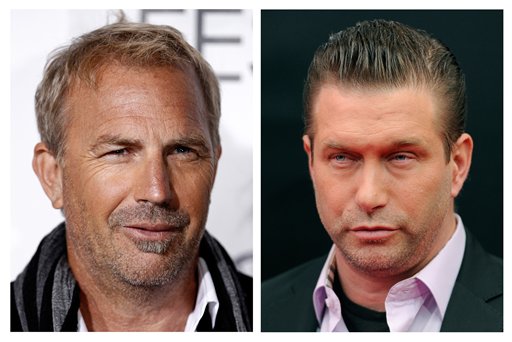 In this photo combo, actor Kevin Costner, left, arrives at a screening of "The Company Men" during American Film Institute's AFI Fest 2010 in Los Angeles on Wednesday, Nov. 10, 2010; and at right, actor Stephen Baldwin attends the U.S. premiere of "Mission: Impossible - Ghost Protocol" at the Ziegfeld Theatre on Monday, Dec. 19, 2011, in New York. A New Orleans courtroom will be the setting for a real-life drama that casts Hollywood stars Costner and Baldwin in adversarial roles. A trial is scheduled to open Monday, June 4, 2012, for a lawsuit that Baldwin filed against Costner over their investments in a device that BP used in trying to clean up the massive Gulf of Mexico oil spill. The federal suit claims Costner and a business partner duped Baldwin and a friend out of their shares of an $18 million deal for BP to purchase oil-separating centrifuges after the April 2010 spill. (AP Photo/Matt Sayles, Evan Agostini)