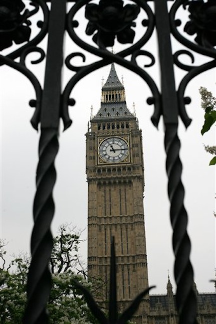 This is a July 5, 2006 file photo of the London landmark Big Ben in London. The iconic Clock Tower of Britain's Parliament, better known though incorrectly as Big Ben, is being renamed in honor of Queen Elizabeth II, authorities said Tuesday June 26, 2012. One of Britain's most recognizable landmarks, the 315-foot (96-meter)-high structure will now formally be known as Elizabeth Tower following a campaign by lawmakers to mark the monarch's Diamond Jubilee celebrations. (AP Photo/Sang Tan, File)