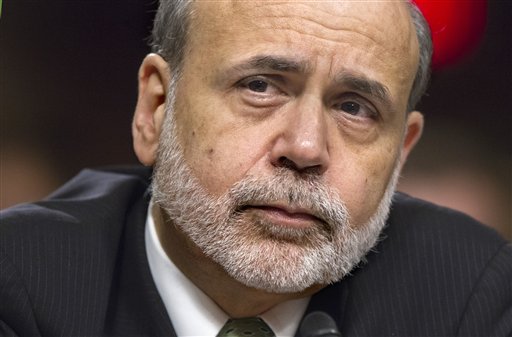 Federal Reserve Board Chairman Ben Bernanke testifies before the Joint Economic Committee on Capitol Hill in this June 7, 2012, photo. Bernanke and other Fed officials have acknowledged the U.S. economy is sputtering and the threats posed to it by Europe's debt crisis.