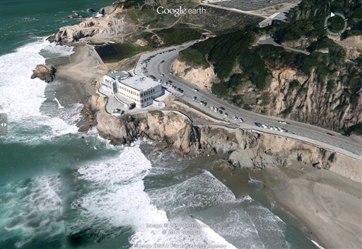 This image released by Google shows a three-dimensional view of the Cliff House in San Francisco on Google Earth. Google's digital mapping service is preparing to introduce offline access on mobile devices and more three-dimensional images of major cities as it braces for a possible loss in traffic from Apple's iPhone and iPad.