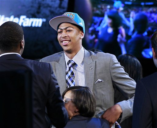 Kentucky forward Anthony Davis stands after he was selected with the No. 1 pick by the New Orleans Hornets in the NBA basketball draft Thursday, June, 28, 2012, in Newark, N.J. (AP Photo/Mel Evans)