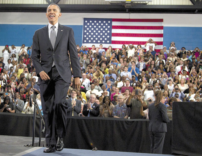 President Barack Obama arrives to speak at Cuyahoga Community College in Cleveland on Thursday.