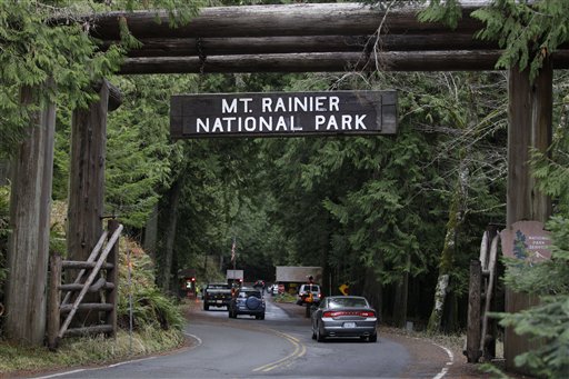 The west entrance to Mount Rainier National Park in Washington State is shown in this Jan. 1, 2012, file photo.