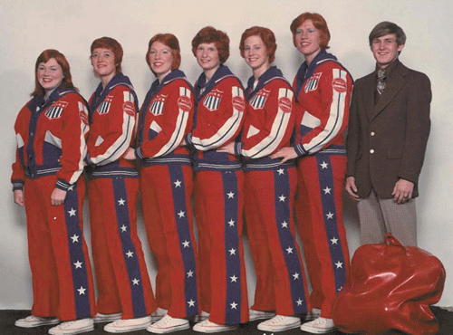 MAKING HISTORY: The All American Red Heads, a barnstorming women’s basketball team, played games against men’s teams from around the country for 50 years, from 1936 to 1986. Cony High School graduate Marcia Adams, third from right, was on the team.