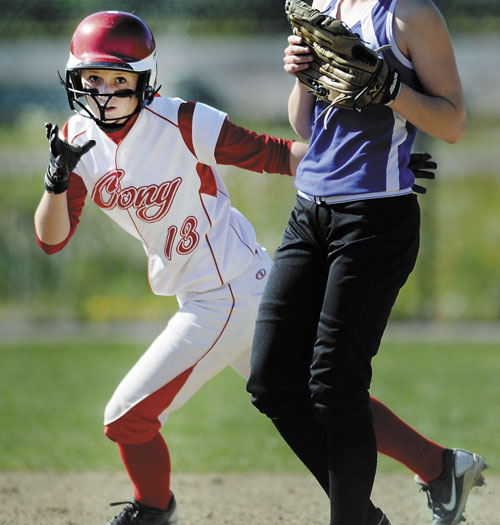 STEPPING UP: Cony High School’s Arika Brochu contributed at the plate and on the mound for the Rams this season as a freshman.