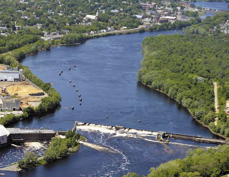 The Great Works Dam removal started Monday. This is a view of the dam in Old Town on the Penobscot River.