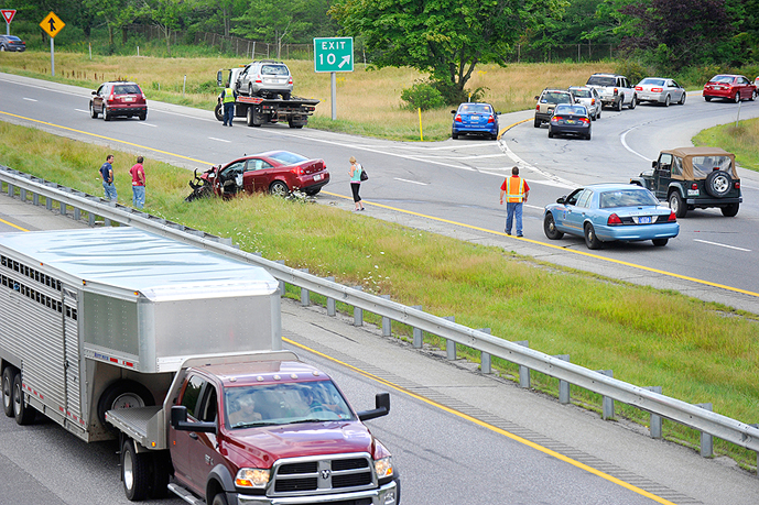 Scene of a four-car accident at Exit 10 on I-295 in Falmouth.