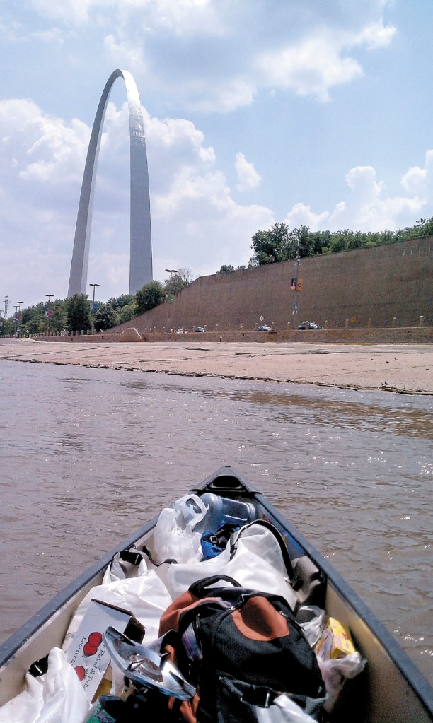 Benton Purnell, not pictured, paddles toward St. Louis and the famed Gateway Arch.