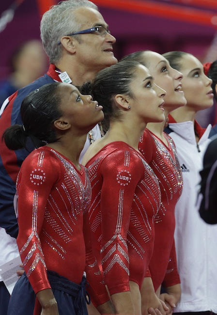 during the Artistic Gymnastics women's team final at the 2012 Summer Olympics, Tuesday, July 31, 2012, in London. (AP Photo/Julie Jacobson) 2012 London Olympic Games Summer Olympic games Olympic games Sports Events XXX Olympiad