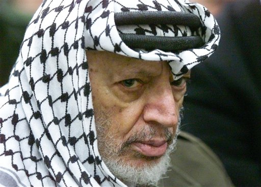 A May 31, 2002, photo of Yasser Arafat. The Palestinian leader died at a military hospital outside Paris in November 2004 of what French doctors called a massive brain hemorrhage – weeks after he fell violently ill at his West Bank compound.