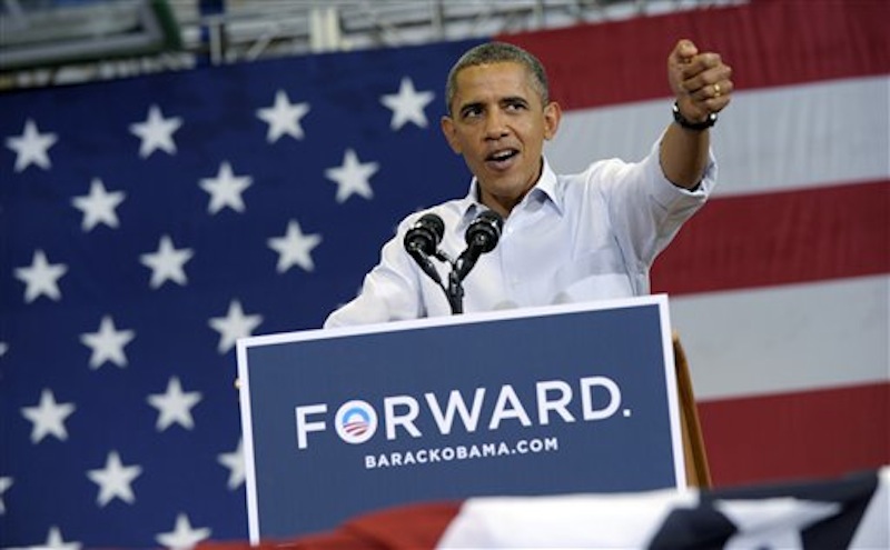 President Barack Obama speaks at a campaign event at Green Run High School in Virginia Beach, Va., Friday, July 13, 2012. Obama is spending the day in Virginia campaigning. (AP Photo/Susan Walsh)